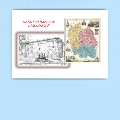 Cartes Postales impression Noir avec dpartement sur la ville de ST ALBAN SUR LIMAGNOLE Titre : chateau