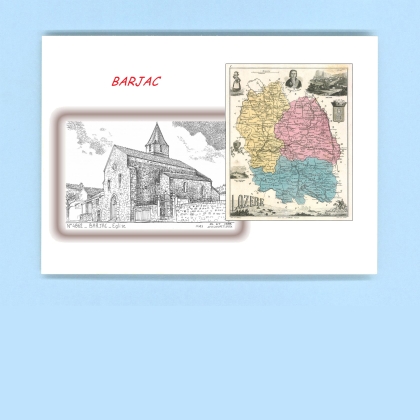 Cartes Postales impression Noir avec dpartement sur la ville de BARJAC Titre : eglise