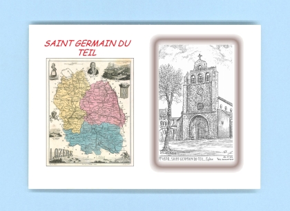 Cartes Postales impression Noir avec dpartement sur la ville de ST GERMAIN DU TEIL Titre : eglise
