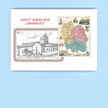 Cartes Postales impression Noir avec dpartement sur la ville de ST ALBAN SUR LIMAGNOLE Titre : eglise