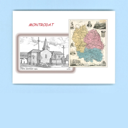 Cartes Postales impression Noir avec dpartement sur la ville de MONTRODAT Titre : eglise