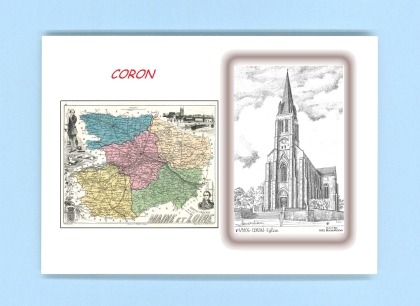 Cartes Postales impression Noir avec dpartement sur la ville de CORON Titre : eglise
