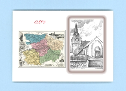 Cartes Postales impression Noir avec dpartement sur la ville de CLEFS Titre : eglise