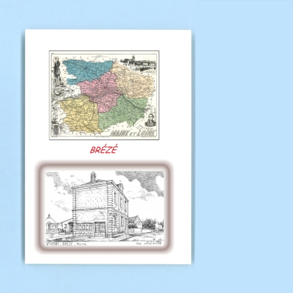 Cartes Postales impression Noir avec dpartement sur la ville de BREZE Titre : mairie