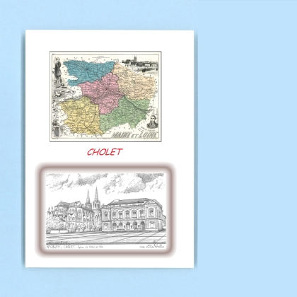 Cartes Postales impression Noir avec dpartement sur la ville de CHOLET Titre : place travot