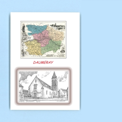 Cartes Postales impression Noir avec dpartement sur la ville de DAUMERAY Titre : eglise