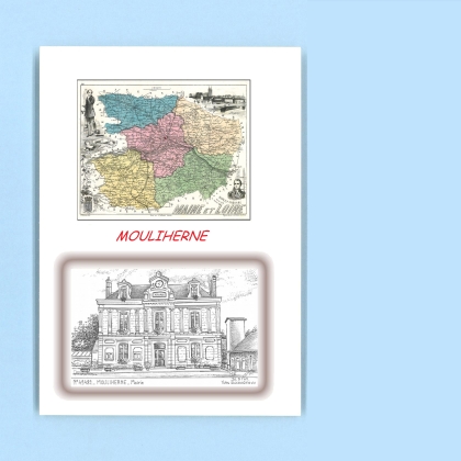 Cartes Postales impression Noir avec dpartement sur la ville de MOULIHERNE Titre : mairie