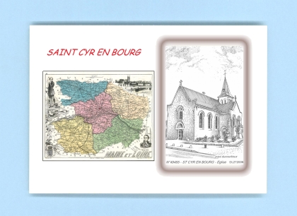 Cartes Postales impression Noir avec dpartement sur la ville de ST CYR EN BOURG Titre : eglise