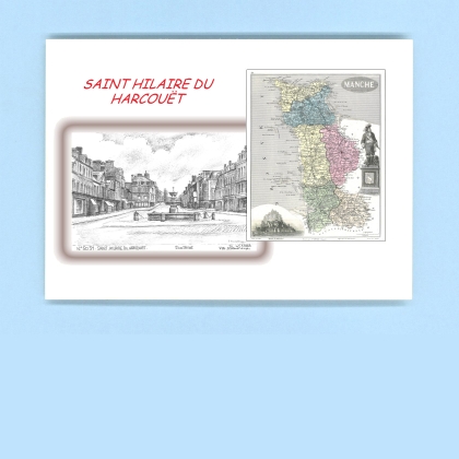 Cartes Postales impression Noir avec dpartement sur la ville de ST HILAIRE DU HARCOUET Titre : fontaine