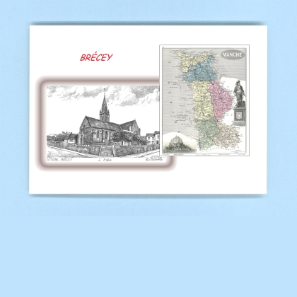 Cartes Postales impression Noir avec dpartement sur la ville de BRECEY Titre : eglise