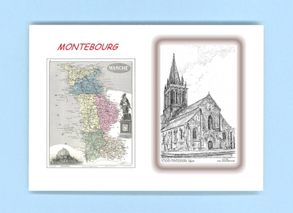 Cartes Postales impression Noir avec dpartement sur la ville de MONTEBOURG Titre : eglise