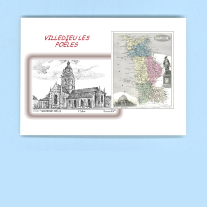 Cartes Postales impression Noir avec dpartement sur la ville de VILLEDIEU LES POELES Titre : eglise