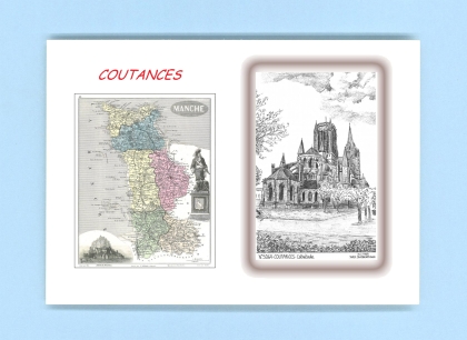 Cartes Postales impression Noir avec dpartement sur la ville de COUTANCES Titre : cathedrale