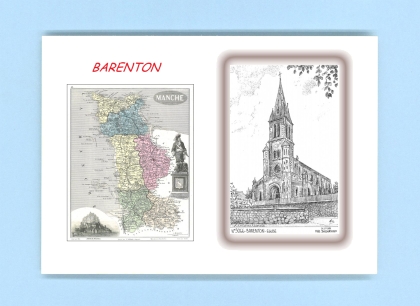 Cartes Postales impression Noir avec dpartement sur la ville de BARENTON Titre : eglise