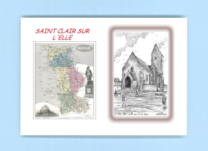 Cartes Postales impression Noir avec dpartement sur la ville de ST CLAIR SUR L ELLE Titre : eglise