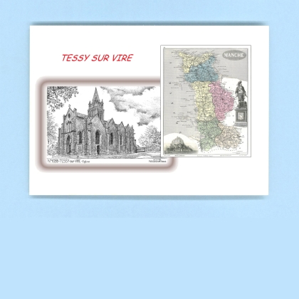 Cartes Postales impression Noir avec dpartement sur la ville de TESSY SUR VIRE Titre : eglise