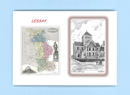 Cartes Postales impression Noir avec dpartement sur la ville de LESSAY Titre : eglise