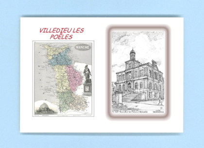 Cartes Postales impression Noir avec dpartement sur la ville de VILLEDIEU LES POELES Titre : hotel de ville