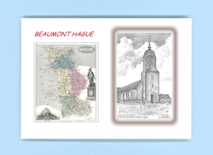 Cartes Postales impression Noir avec dpartement sur la ville de BEAUMONT HAGUE Titre : eglise