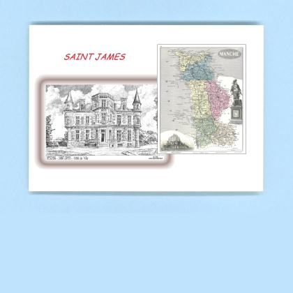 Cartes Postales impression Noir avec dpartement sur la ville de ST JAMES Titre : hotel de ville