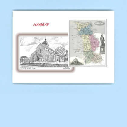 Cartes Postales impression Noir avec dpartement sur la ville de HAMBYE Titre : eglise