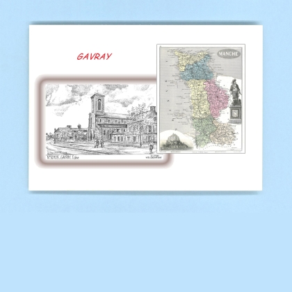 Cartes Postales impression Noir avec dpartement sur la ville de GAVRAY Titre : eglise