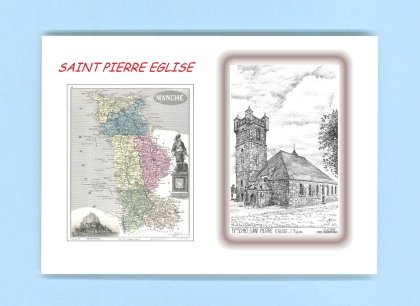 Cartes Postales impression Noir avec dpartement sur la ville de ST PIERRE EGLISE Titre : l eglise