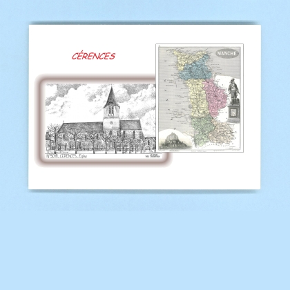 Cartes Postales impression Noir avec dpartement sur la ville de CERENCES Titre : eglise