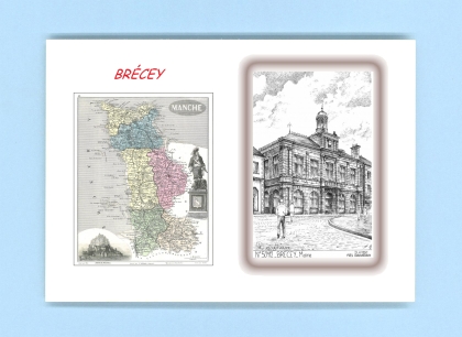 Cartes Postales impression Noir avec dpartement sur la ville de BRECEY Titre : mairie
