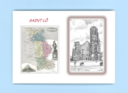 Cartes Postales impression Noir avec dpartement sur la ville de ST LO Titre : cathedrale
