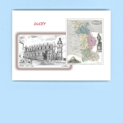 Cartes Postales impression Noir avec dpartement sur la ville de DUCEY Titre : eglise