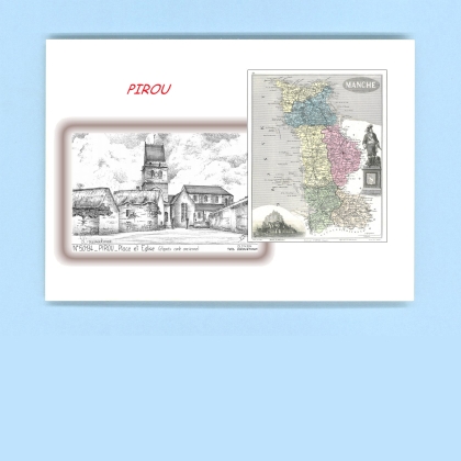 Cartes Postales impression Noir avec dpartement sur la ville de PIROU Titre : place et eglise (d apres ca)