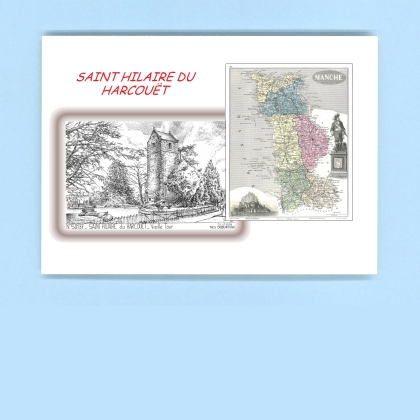 Cartes Postales impression Noir avec dpartement sur la ville de ST HILAIRE DU HARCOUET Titre : vieille tour