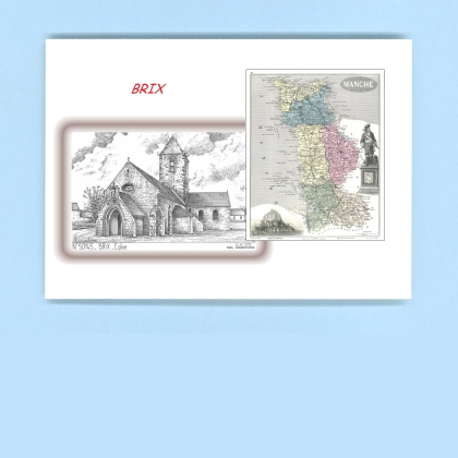 Cartes Postales impression Noir avec dpartement sur la ville de BRIX Titre : eglise