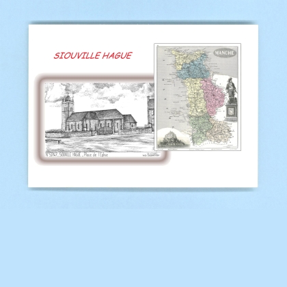 Cartes Postales impression Noir avec dpartement sur la ville de SIOUVILLE HAGUE Titre : place de l eglise