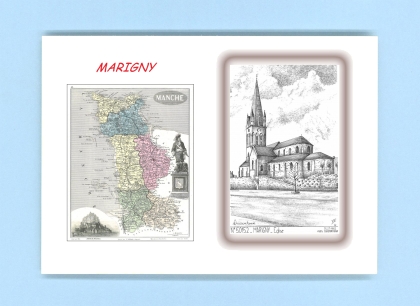 Cartes Postales impression Noir avec dpartement sur la ville de MARIGNY Titre : eglise