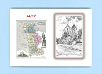 Cartes Postales impression Noir avec dpartement sur la ville de SACEY Titre : eglise