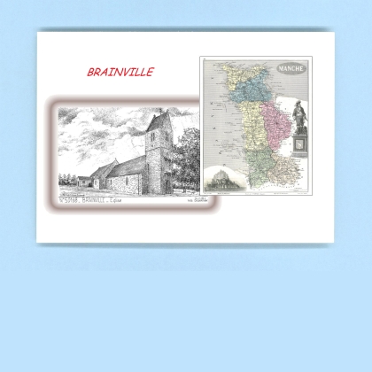 Cartes Postales impression Noir avec dpartement sur la ville de BRAINVILLE Titre : eglise
