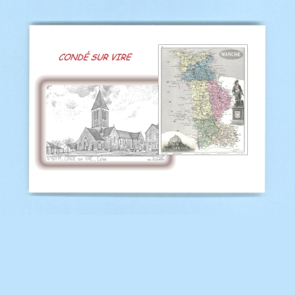 Cartes Postales impression Noir avec dpartement sur la ville de CONDE SUR VIRE Titre : eglise