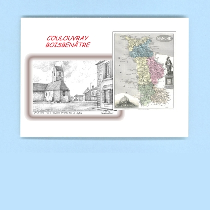 Cartes Postales impression Noir avec dpartement sur la ville de COULOUVRAY BOISBENATRE Titre : eglise