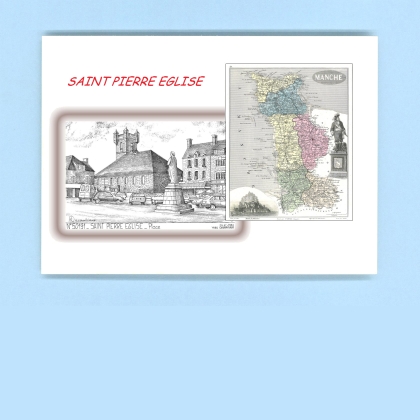 Cartes Postales impression Noir avec dpartement sur la ville de ST PIERRE EGLISE Titre : place