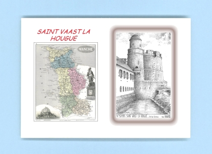 Cartes Postales impression Noir avec dpartement sur la ville de ST VAAST LA HOUGUE Titre : fort de tatihou