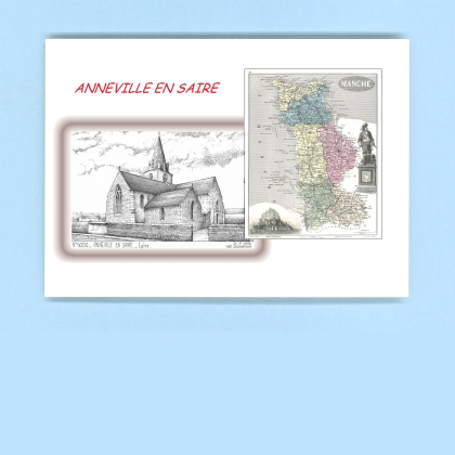 Cartes Postales impression Noir avec dpartement sur la ville de ANNEVILLE EN SAIRE Titre : eglise