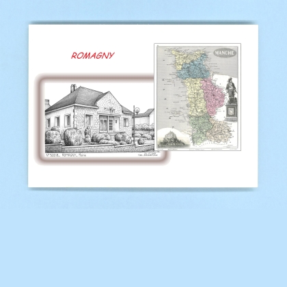 Cartes Postales impression Noir avec dpartement sur la ville de ROMAGNY Titre : mairie