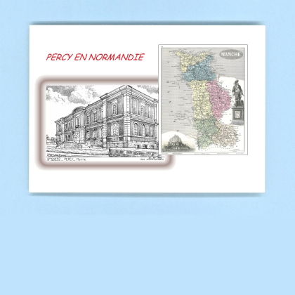 Cartes Postales impression Noir avec dpartement sur la ville de PERCY EN NORMANDIE Titre : mairie