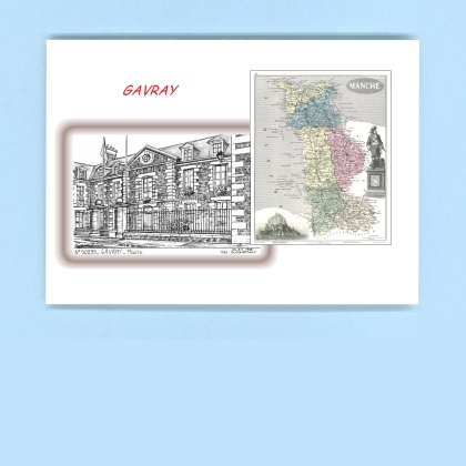 Cartes Postales impression Noir avec dpartement sur la ville de GAVRAY Titre : mairie