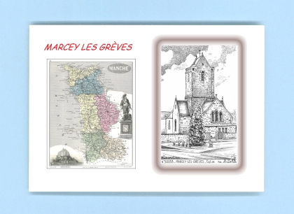Cartes Postales impression Noir avec dpartement sur la ville de MARCEY LES GREVES Titre : eglise
