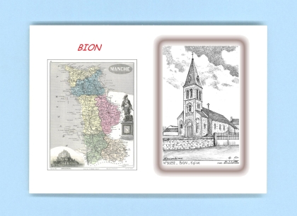 Cartes Postales impression Noir avec dpartement sur la ville de BION Titre : eglise