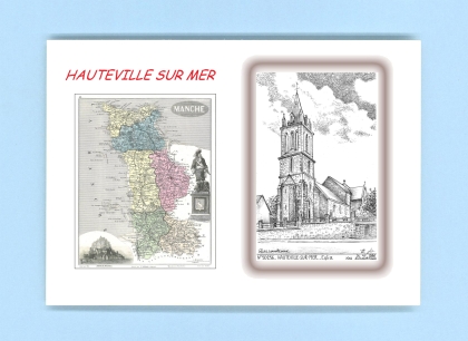 Cartes Postales impression Noir avec dpartement sur la ville de HAUTEVILLE SUR MER Titre : eglise
