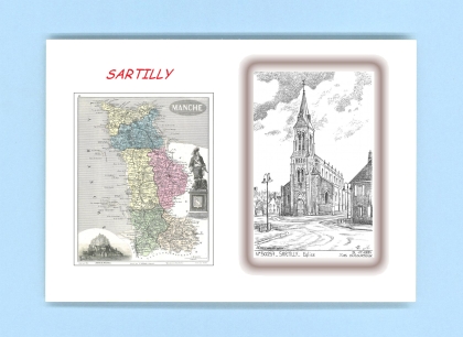 Cartes Postales impression Noir avec dpartement sur la ville de SARTILLY Titre : eglise